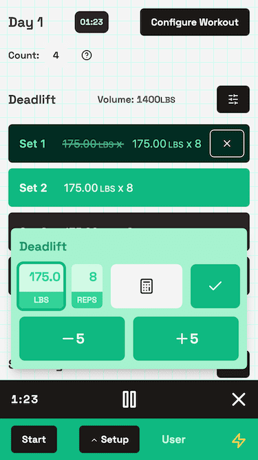 screenshot of app recording your sets.